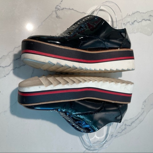 ZARA Sz 38 Patent Leather Studded Brogue Platform Slip On Shoes - Picture 4 of 12